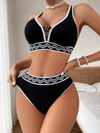 Elegant Black Geometric Bikini Set
