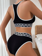 Elegant Black Geometric Bikini Set